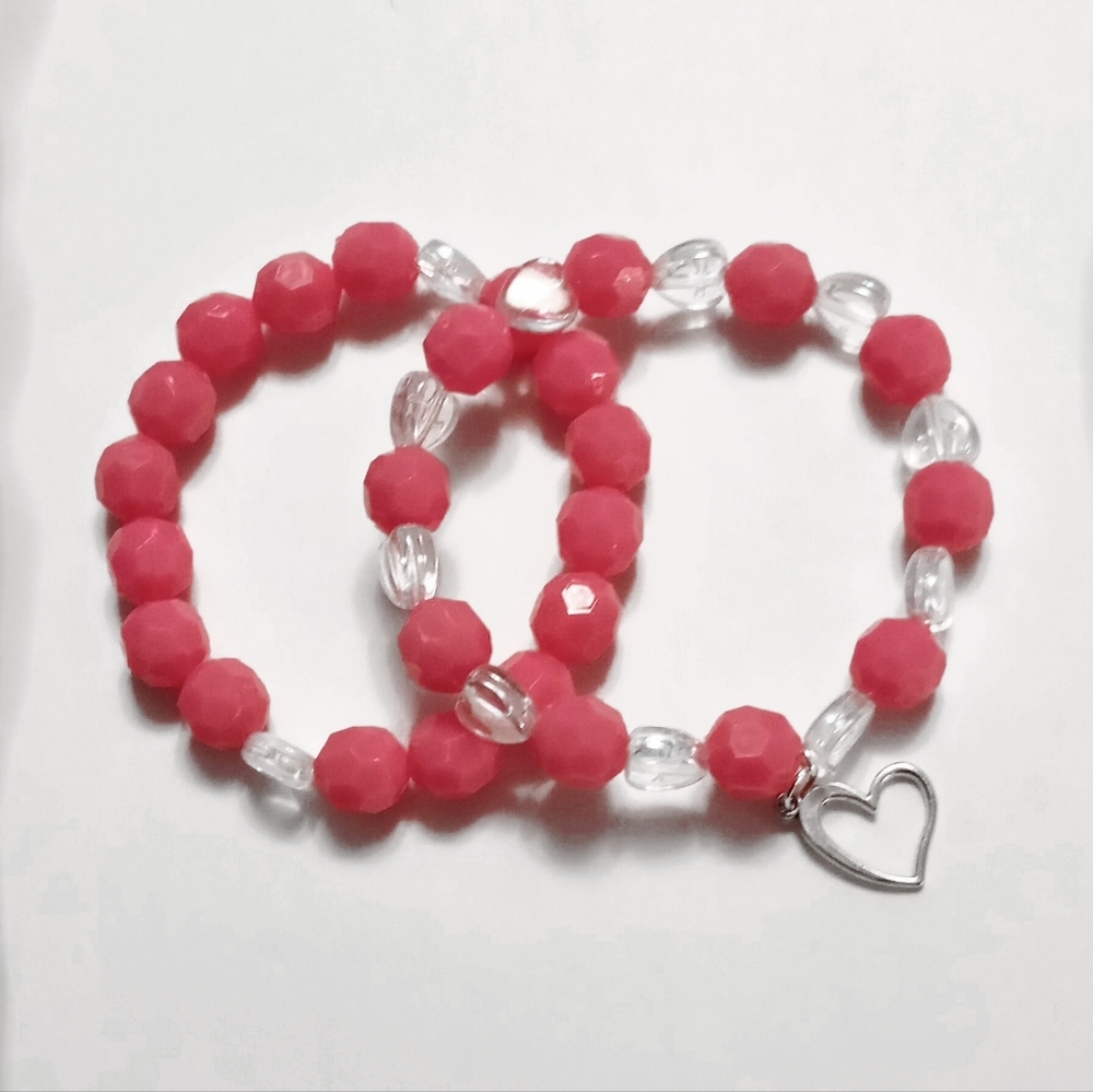 Set of 2 Pink Bead Bracelets